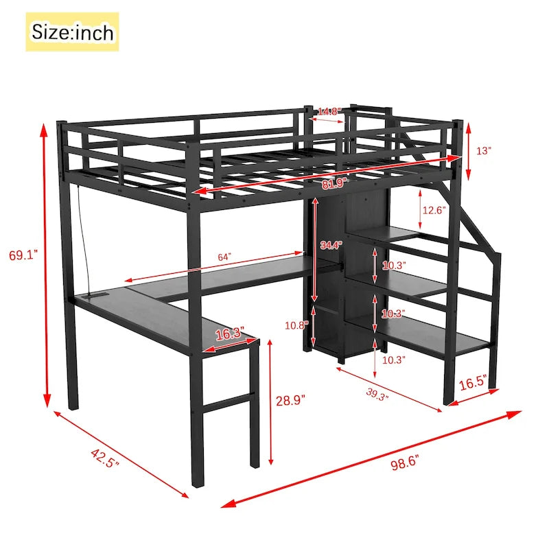 Lit mezzanine (avec bureau en L et ports USB)