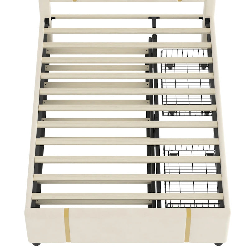 Lit plateforme moderne capitonné avec détails dorés