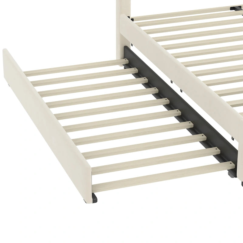Lit plateforme moderne capitonné avec détails dorés