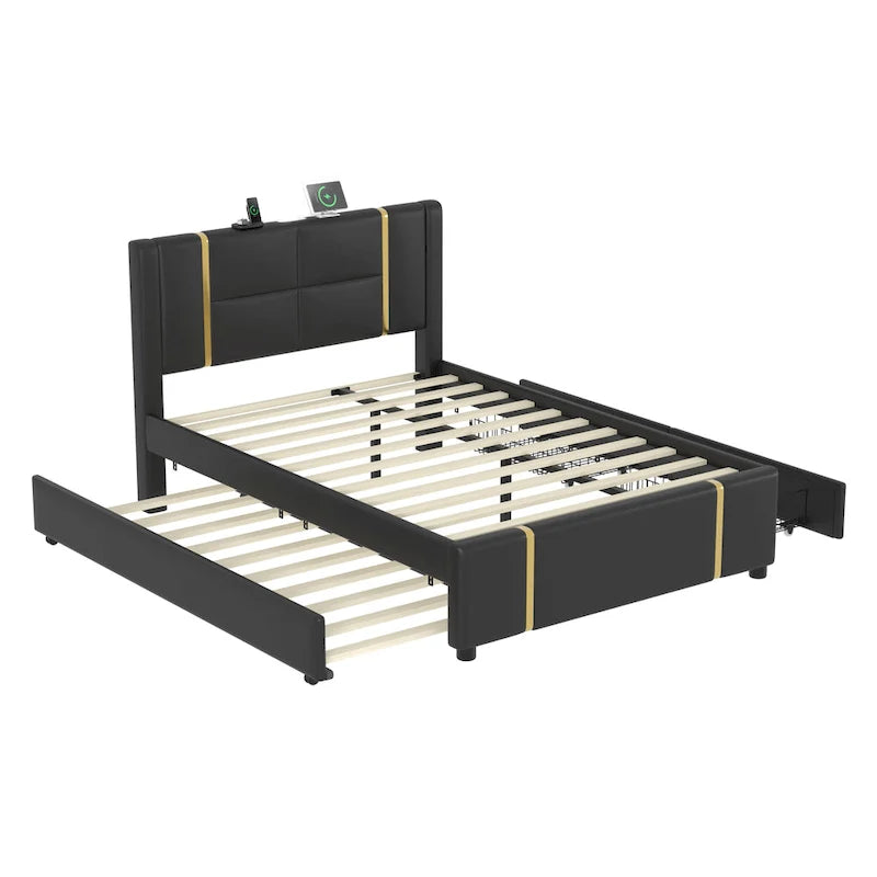 Lit plateforme moderne capitonné avec détails dorés