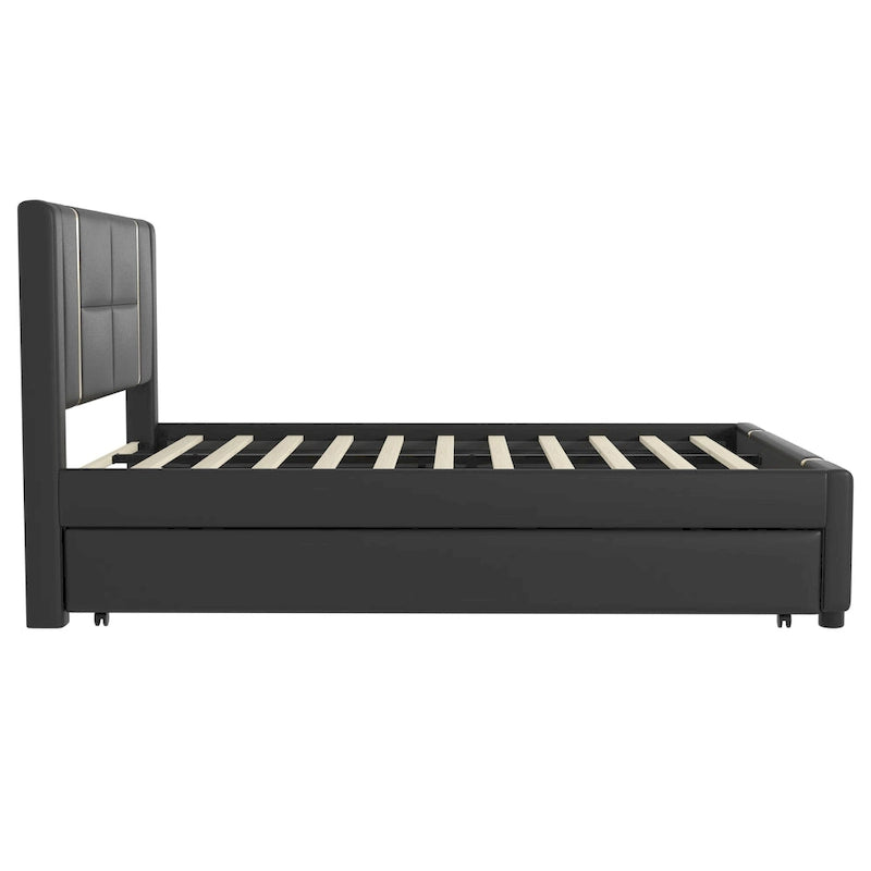 Lit plateforme moderne capitonné avec détails dorés