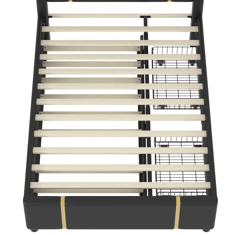 Lit plateforme moderne capitonné avec détails dorés