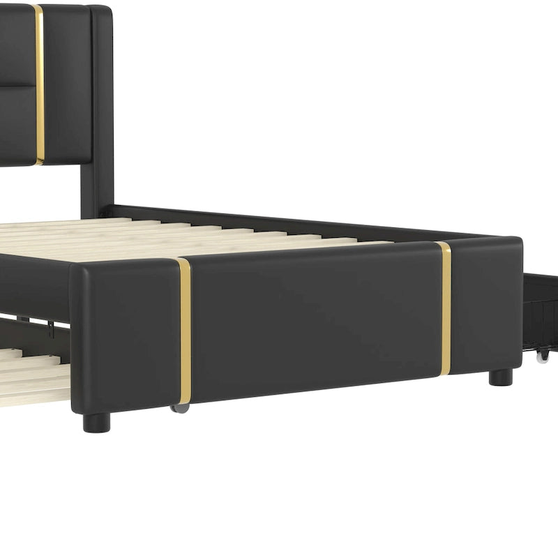 Lit plateforme moderne capitonné avec détails dorés