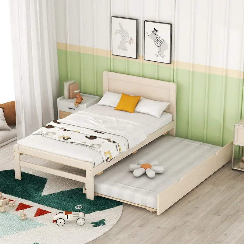 Cadre de lit plateforme moderne pour lit simple avec lit gigogne, couleur gris