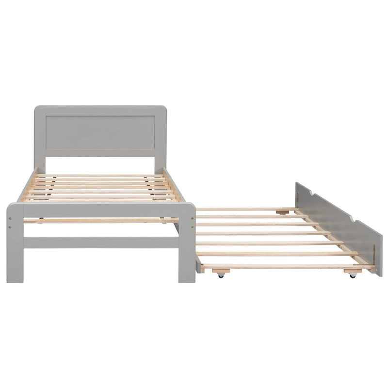 Cadre de lit plateforme moderne pour lit simple avec lit gigogne, couleur gris