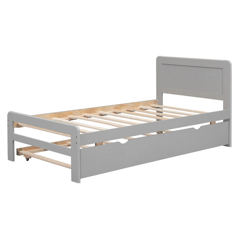 Cadre de lit plateforme moderne pour lit simple avec lit gigogne, couleur gris