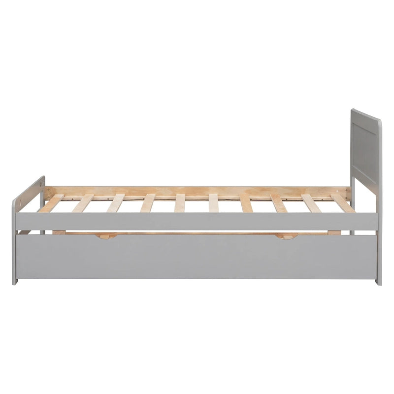 Cadre de lit plateforme moderne pour lit simple avec lit gigogne, couleur gris