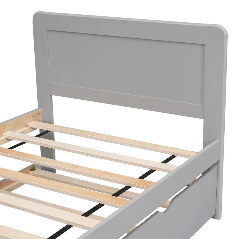 Cadre de lit plateforme moderne pour lit simple avec lit gigogne, couleur gris