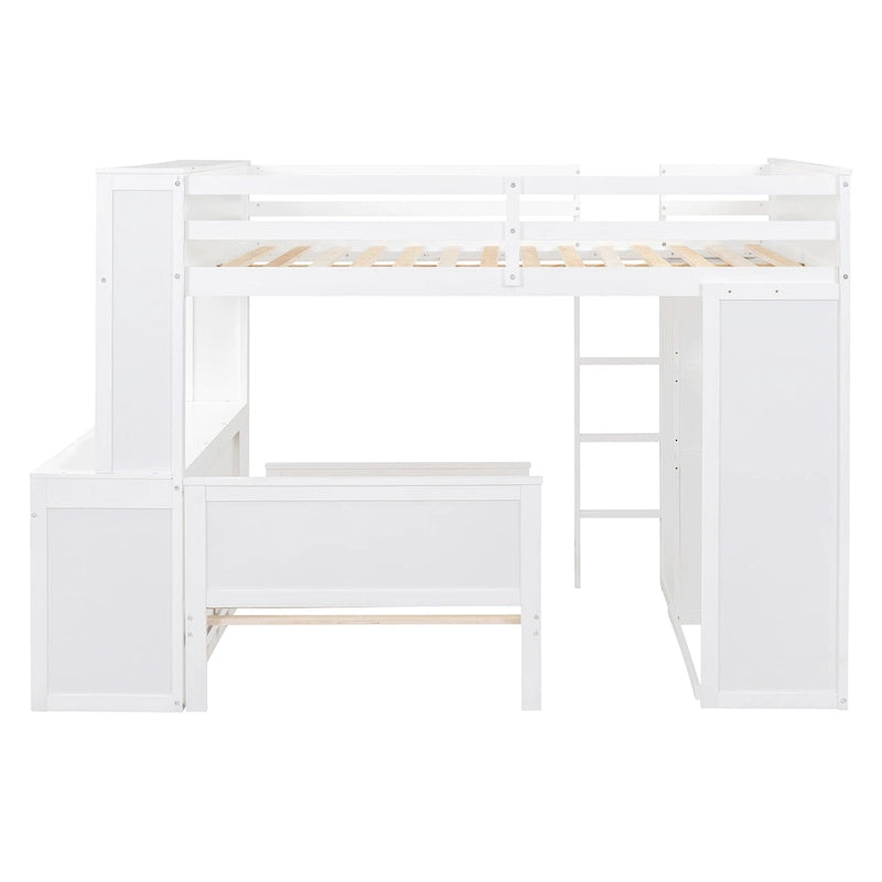 Lit mezzanine avec lit indépendant, étagères, bureau et armoire