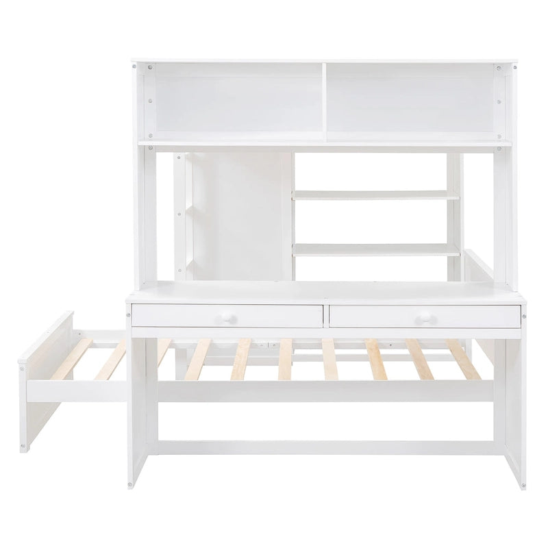 Lit mezzanine avec lit indépendant, étagères, bureau et armoire