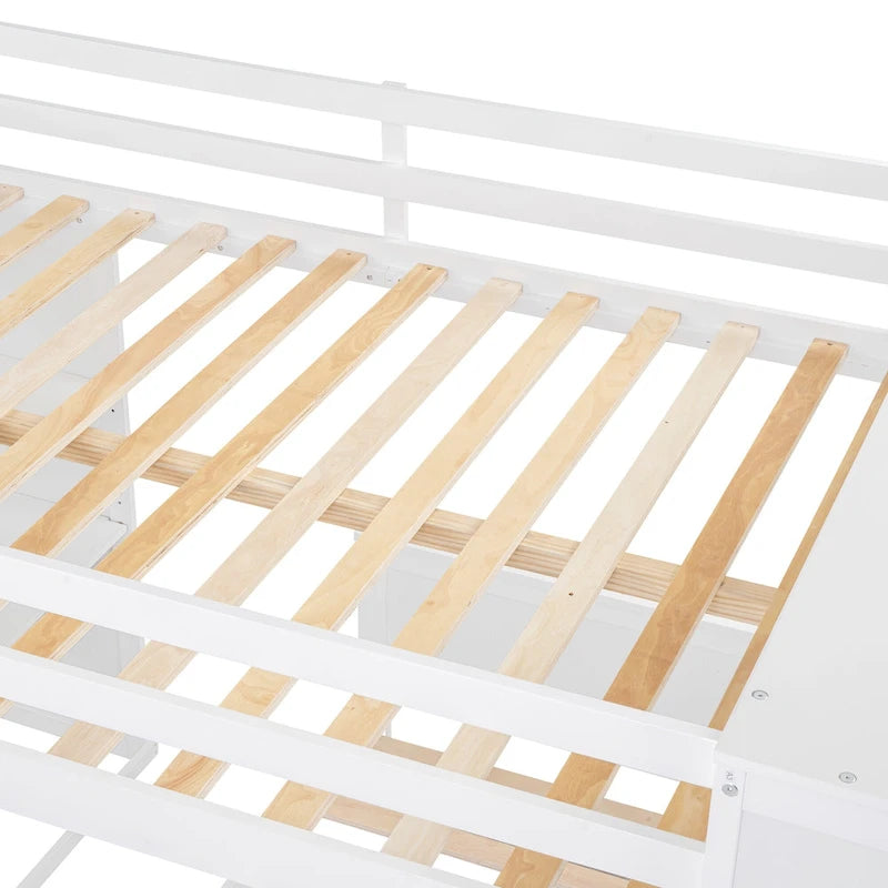 Lit mezzanine avec lit indépendant, étagères, bureau et armoire