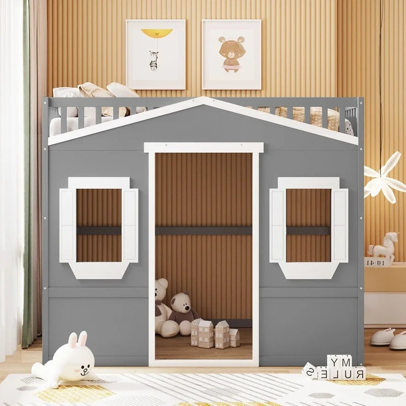 Lit mezzanine avec échelle et fenêtres, design maison complète