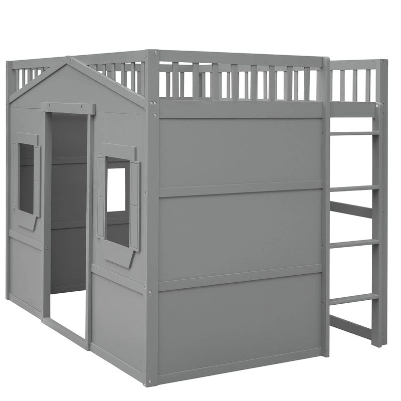Lit mezzanine avec échelle et fenêtres, design maison complète