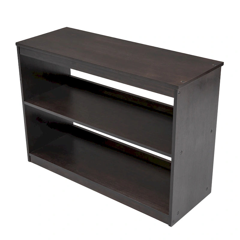 Lit mezzanine bas avec étagères de rangement et bureau mobile sur roulettes