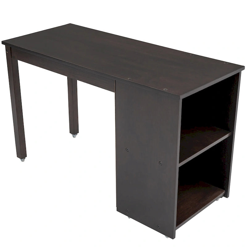 Lit mezzanine bas avec étagères de rangement et bureau mobile sur roulettes