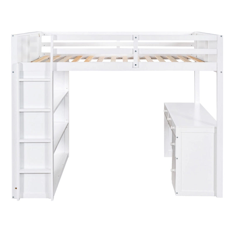 Lit mezzanine deux places avec échelle, étagères et bureau