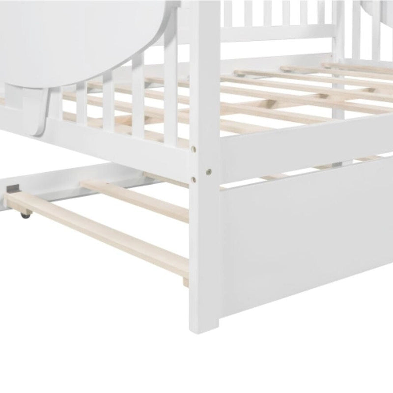 Lit de repos grandeur standard avec lattes de bois et lit gigogne grandeur simple, en blanc