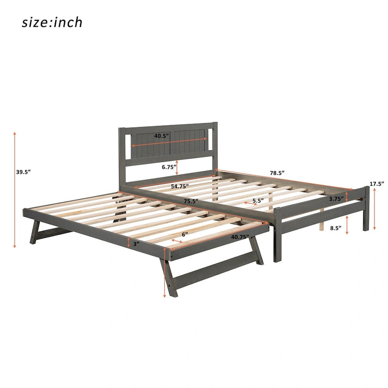 Lit plateforme double avec lit gigogne réglable