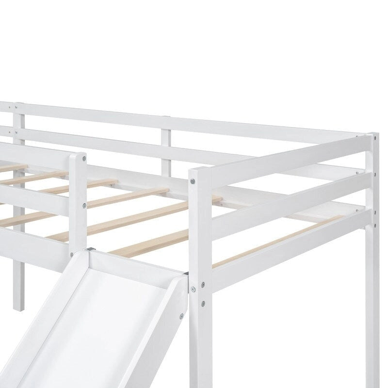 Lit mezzanine en bois en forme de L, taille double, avec échelle et toboggan