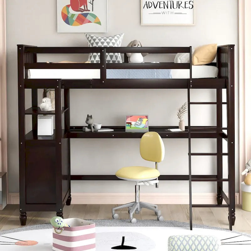 Lit mezzanine simple avec tiroirs et bureau