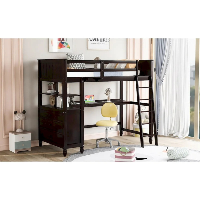 Lit mezzanine simple avec tiroirs et bureau