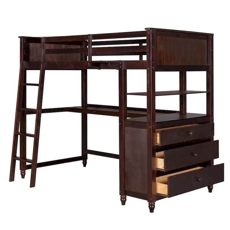 Lit mezzanine simple avec tiroirs et bureau