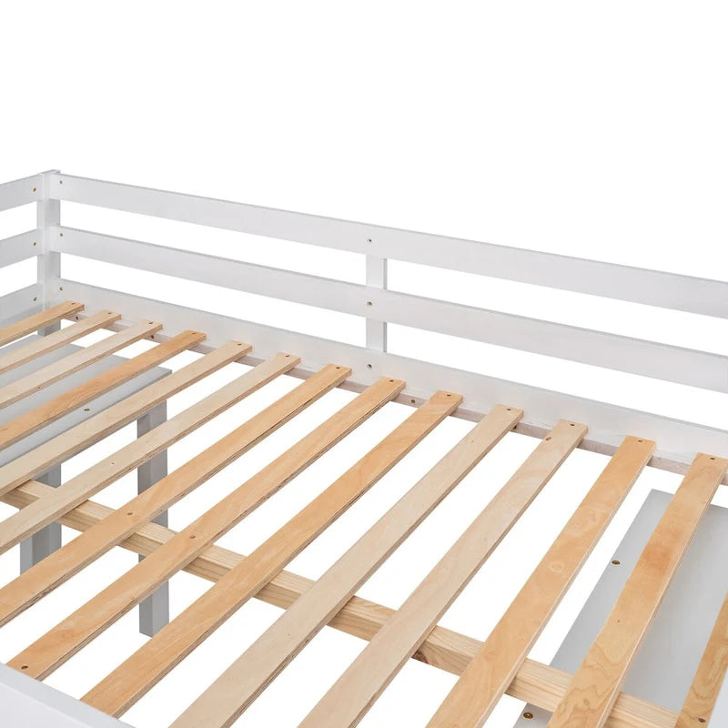 Lit mezzanine multifonction en bois de pin blanc avec bureau mobile, bibliothèque modulaire et commode