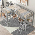 Lit mezzanine en L format jumeau avec échelle et 2 bureaux en L intégrés pour garçons, filles, enfants, adultes, tout-petits