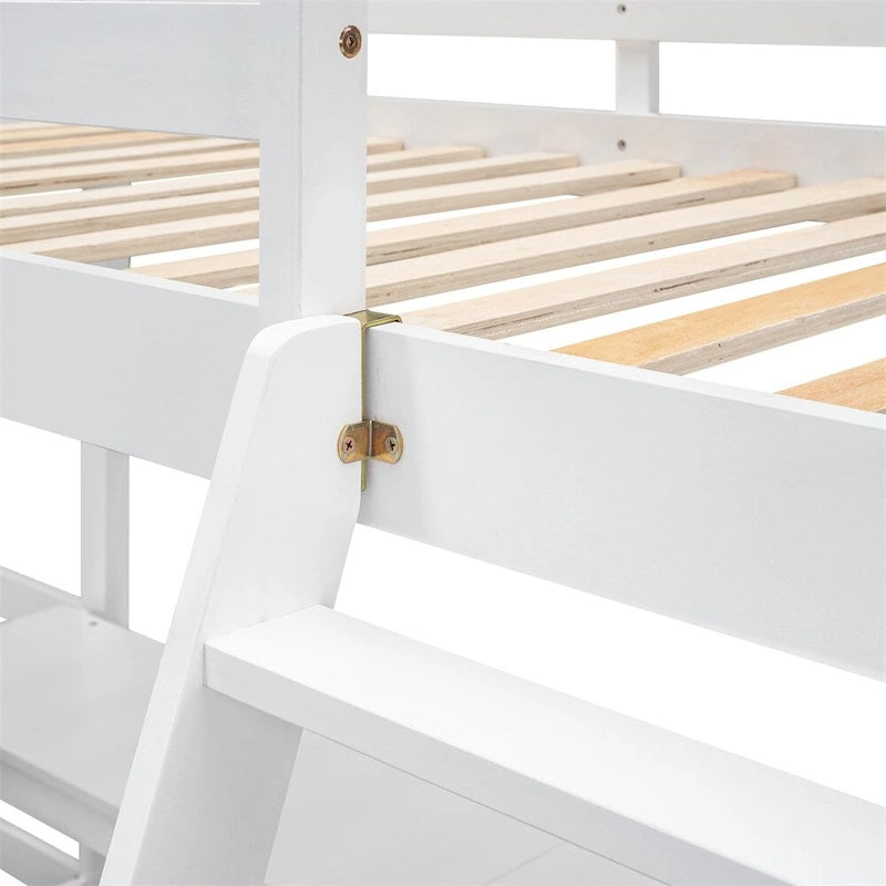 Lit mezzanine d'angle en bois, taille double, avec échelle et 2 bureaux intégrés