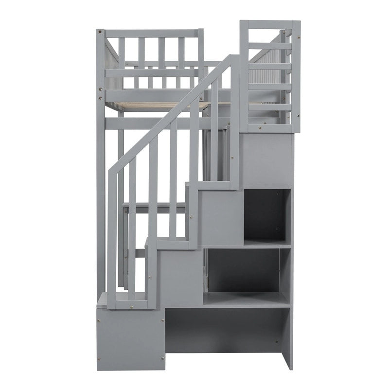 Lit mezzanine une place avec bibliothèque, tiroirs, bureau et armoire