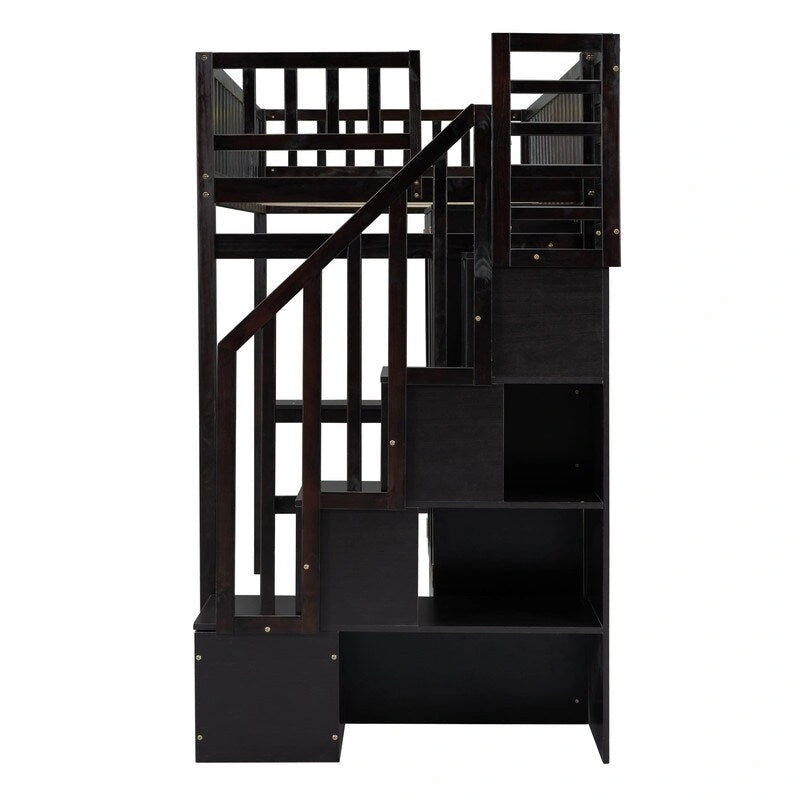 Lit mezzanine une place avec bibliothèque, tiroirs, bureau et armoire