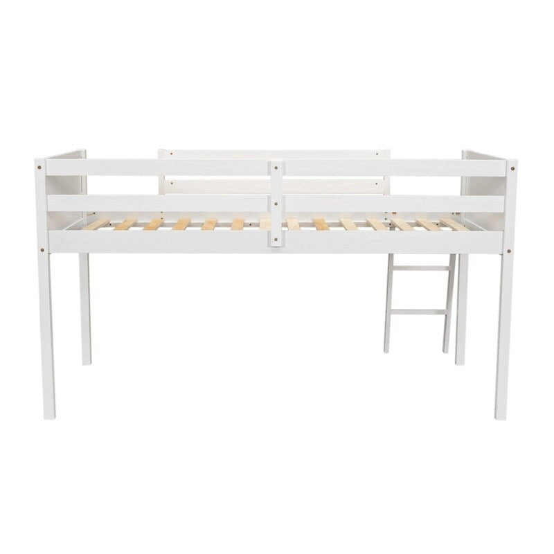 Twin Size Wood Low Loft Bed with Ladder, ladder can be placed on the left or right
