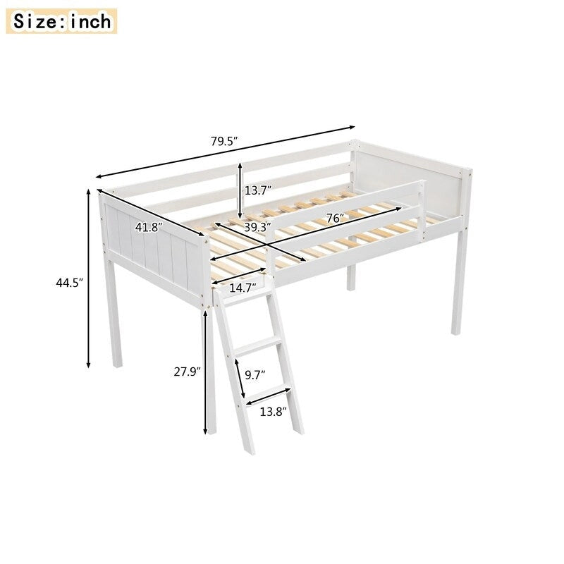 Lit mezzanine bas en bois, taille lit simple avec échelle, l'échelle peut être placée à gauche ou à droite