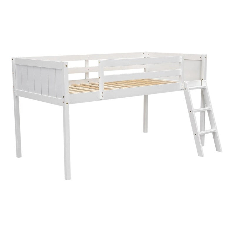 Lit mezzanine bas en bois, taille lit simple avec échelle, l'échelle peut être placée à gauche ou à droite