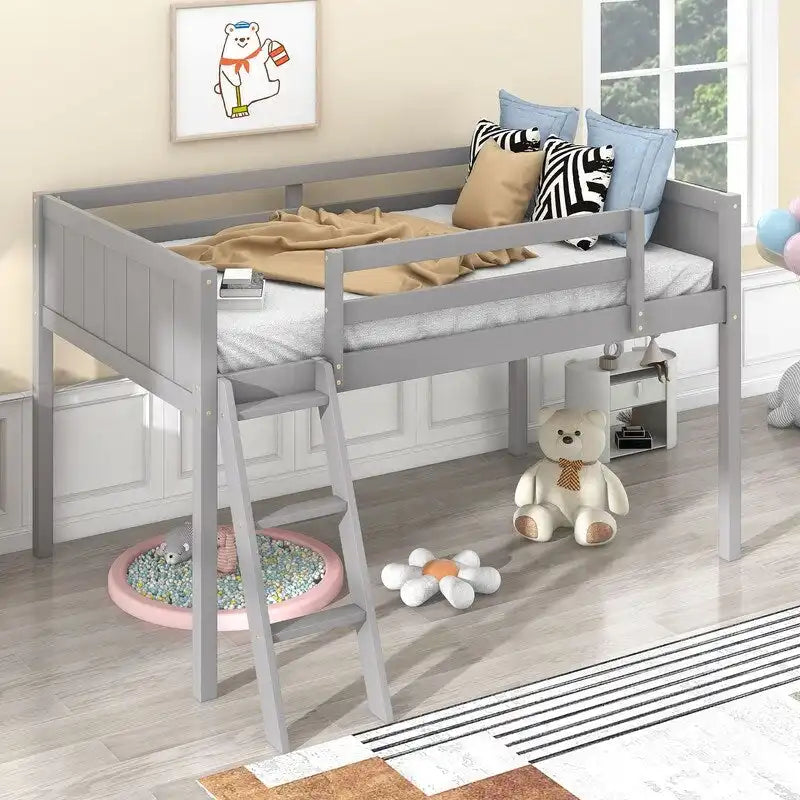 Lit mezzanine bas en bois, taille lit simple avec échelle, l'échelle peut être placée à gauche ou à droite