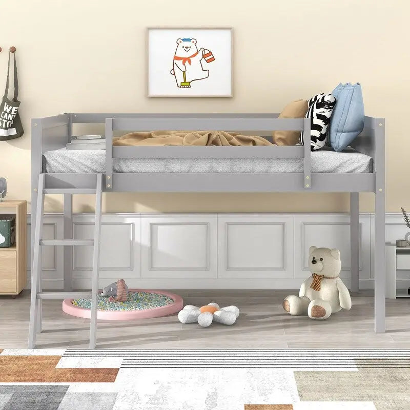 Lit mezzanine bas en bois, taille lit simple avec échelle, l'échelle peut être placée à gauche ou à droite