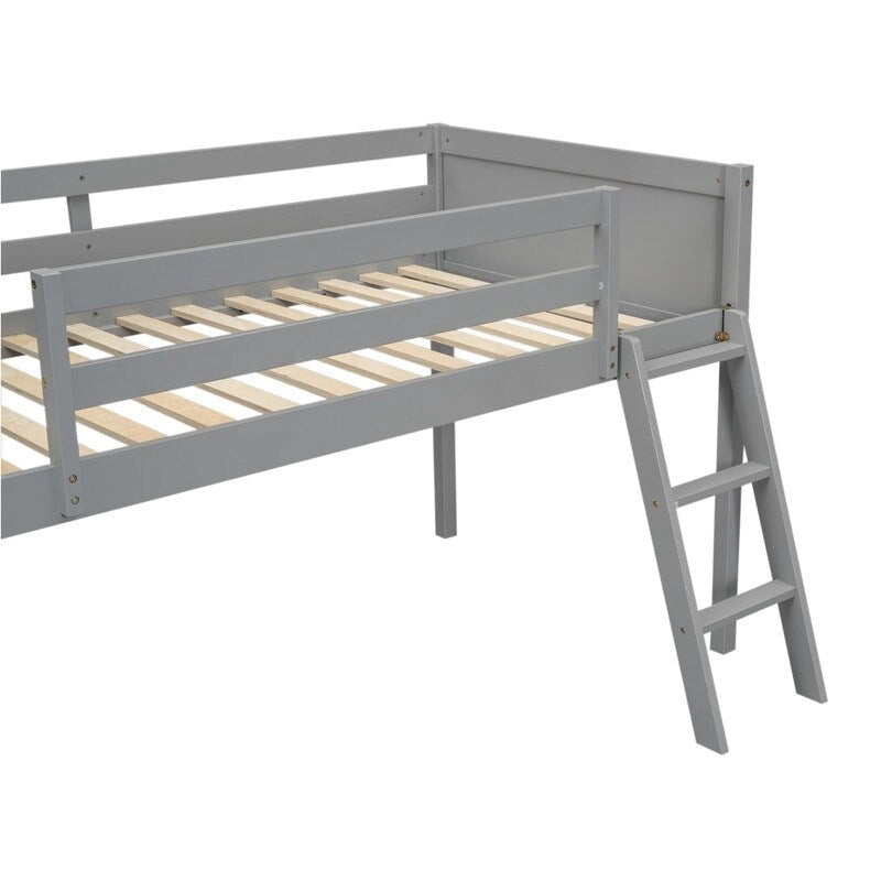 Lit mezzanine bas en bois, taille lit simple avec échelle, l'échelle peut être placée à gauche ou à droite