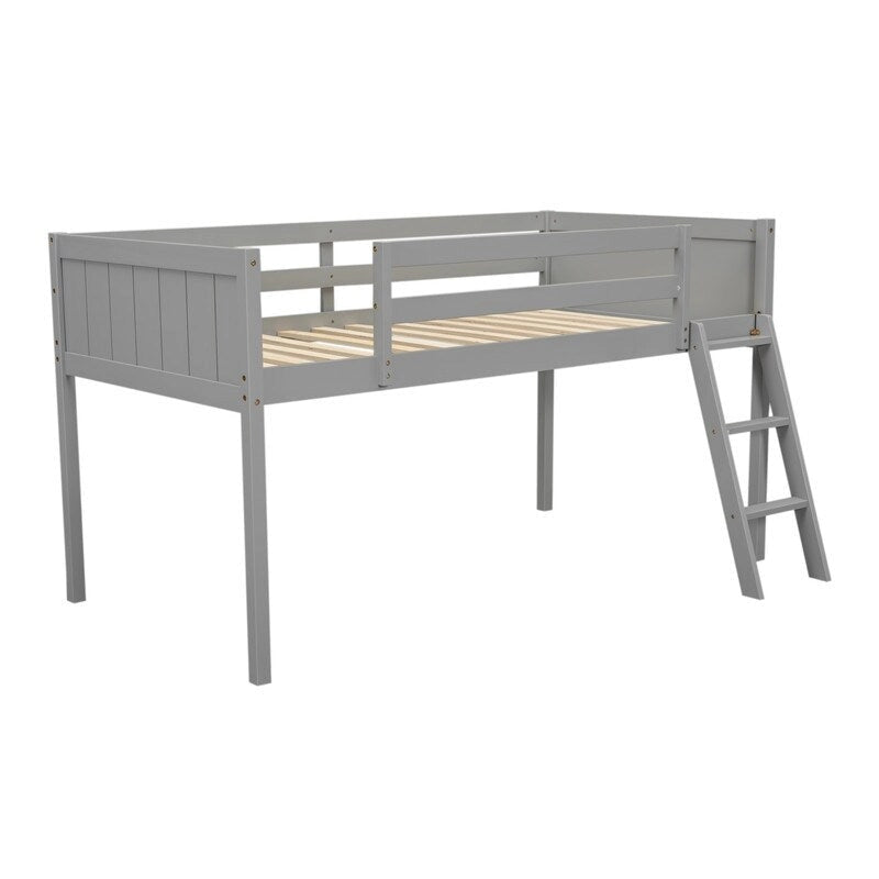 Lit mezzanine bas en bois, taille lit simple avec échelle, l'échelle peut être placée à gauche ou à droite