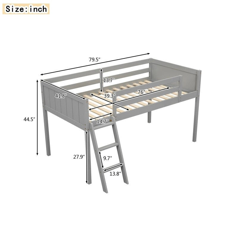Lit mezzanine bas en bois, taille lit simple avec échelle, l'échelle peut être placée à gauche ou à droite