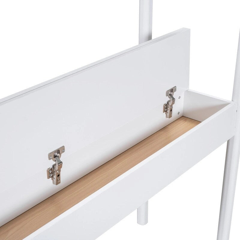 Lit mezzanine en bois avec revêtement en polaire teddy, tiroirs et bureau convertible