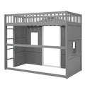 Lit mezzanine en pin massif style château gris/blanc avec échelle et barrières de sécurité