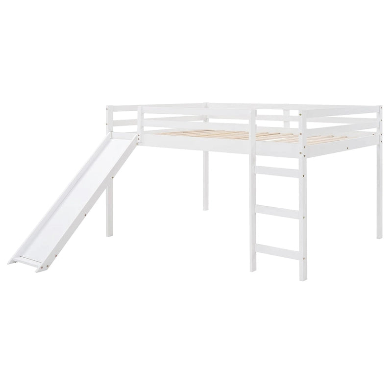 Lit mezzanine avec toboggan, design multifonctionnel, deux places (blanc)
