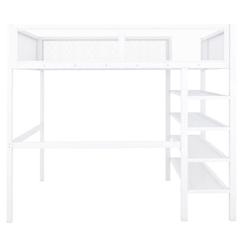 Lit mezzanine en métal avec étagères à 4 niveaux et rangement